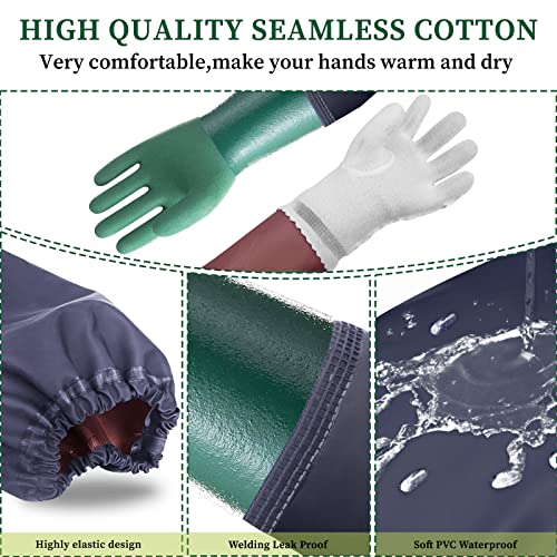 Coopache Full Arm Rubber Gloves, 25" Long Sleeve Waterproof Pond Gloves, Chemical Resistant Gloves Reusable for Men and Women Green & Blue, Large - Image 2