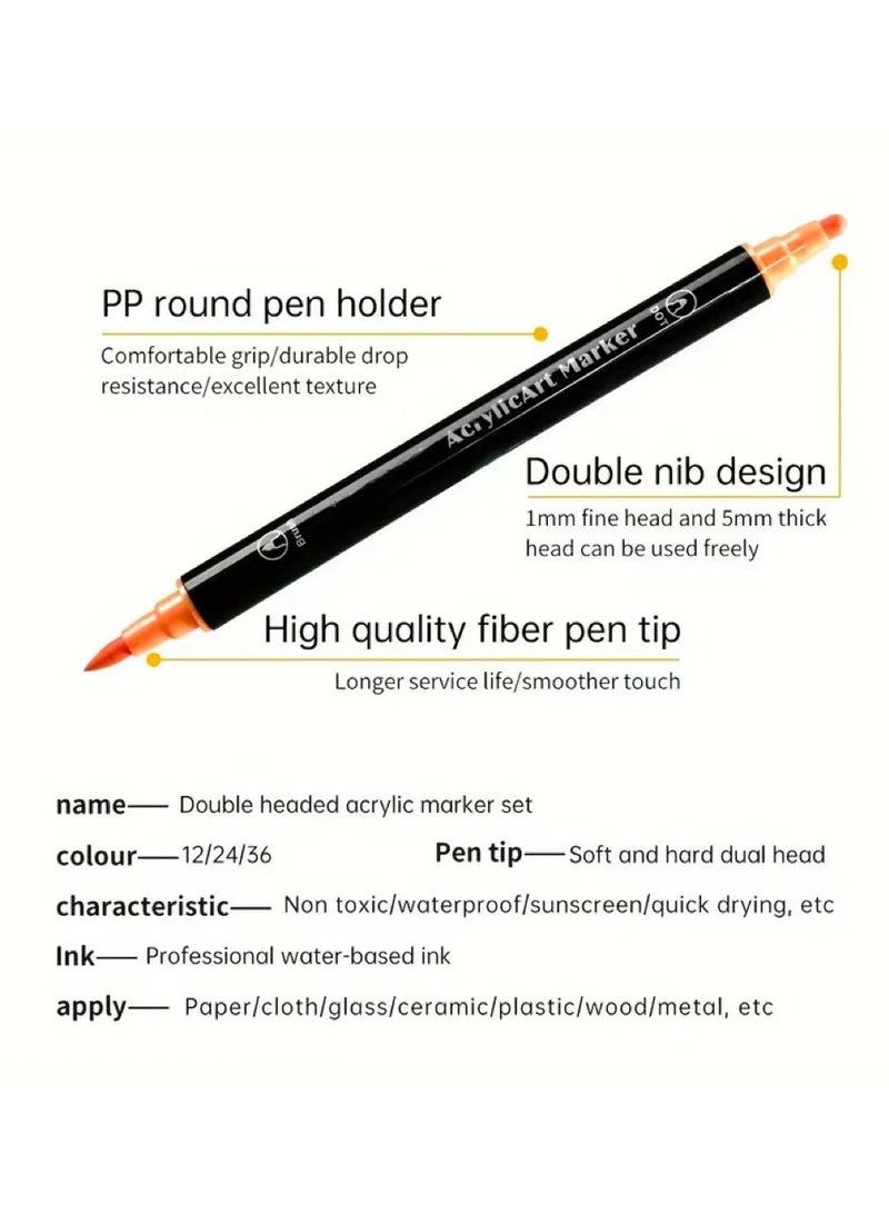 Generic 36-Piece Dot Tip And Brush Tip Acrylic Paint Markers Set, Premium Waterproof And Sunproof Dual Tip Acrylic Paint Pens For Paper,Pottery,Glass,Plastic,Cloth  - Image 3