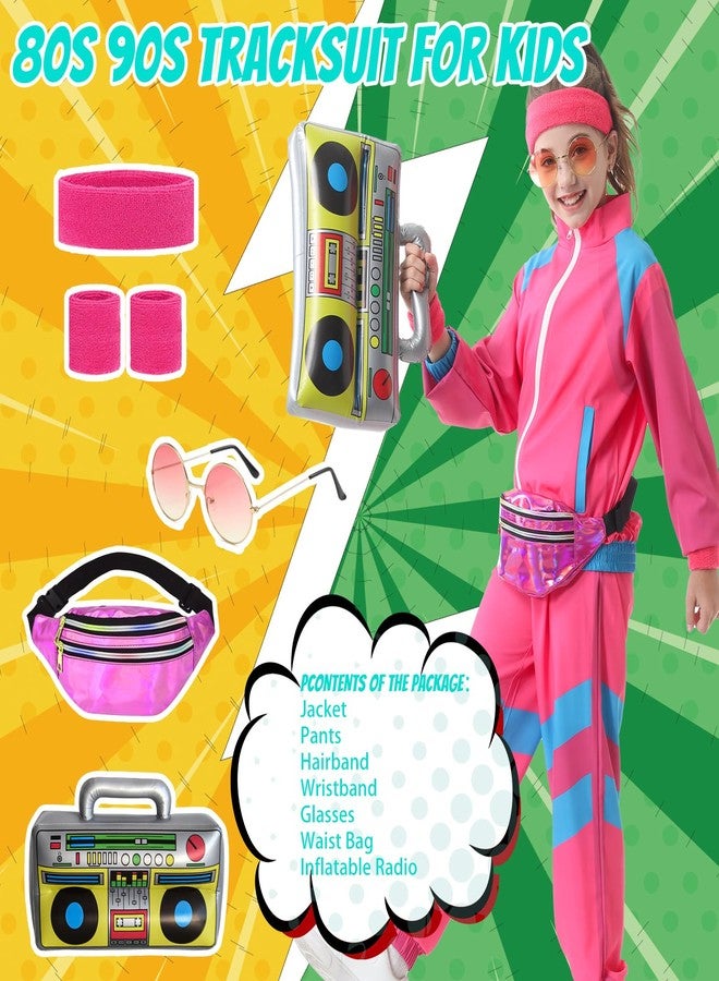 TIMSOPHIA 80s Tracksuit for Kids, 90s Outfits Boys Girls Hip Hop Dance Costume for Retro Theme Party, Colorblock Jacket, Pink, 11-12 years - Image 2