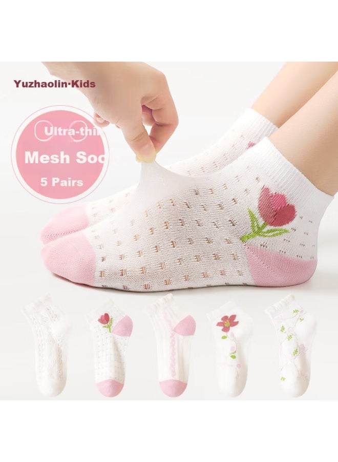 Yuzhaolin Children's Thin Summer Socks Girls' Mesh Breathable Cotton Socks Baby Ultra-thin Kids Socks Girls' Mid-tube Socks For Big Kids - Image 1