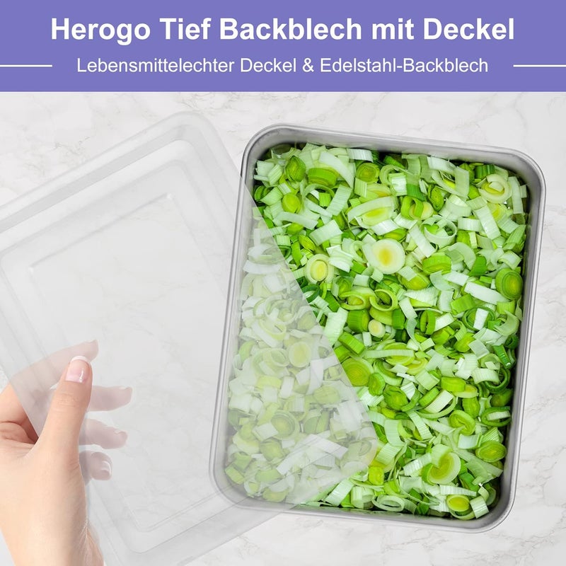 Herogo Cake Tin, Deep Baking Tray with Lid, 31x24x5 cm, Stainless Steel Rectangular Oven Tray, Cake Tray, Grease Pan for Baking Cooking, Lasagna, Mirror Finish and Dishwasher Safe - Image 5