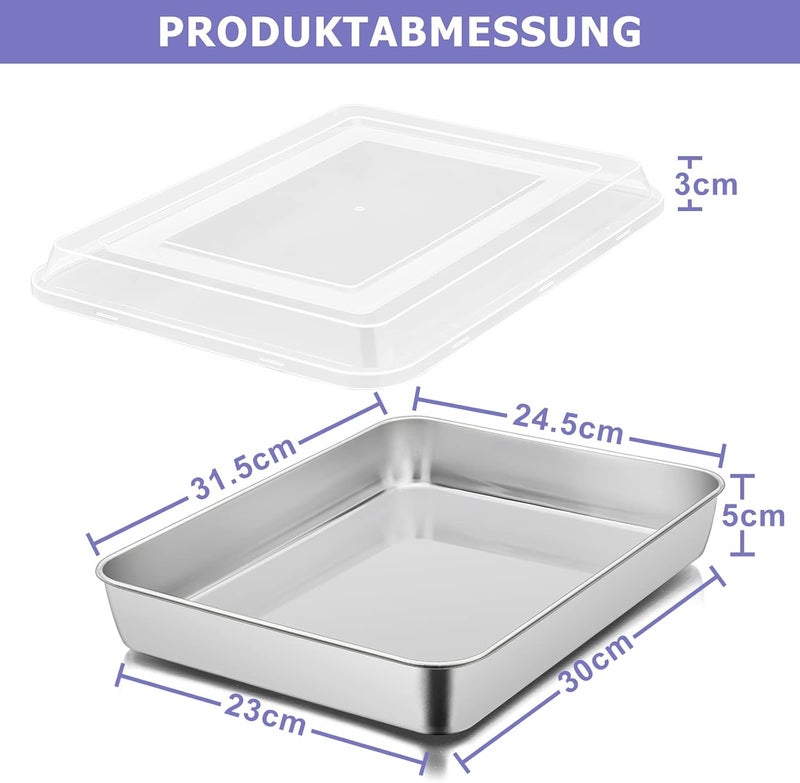 Herogo Cake Tin, Deep Baking Tray with Lid, 31x24x5 cm, Stainless Steel Rectangular Oven Tray, Cake Tray, Grease Pan for Baking Cooking, Lasagna, Mirror Finish and Dishwasher Safe - Image 2
