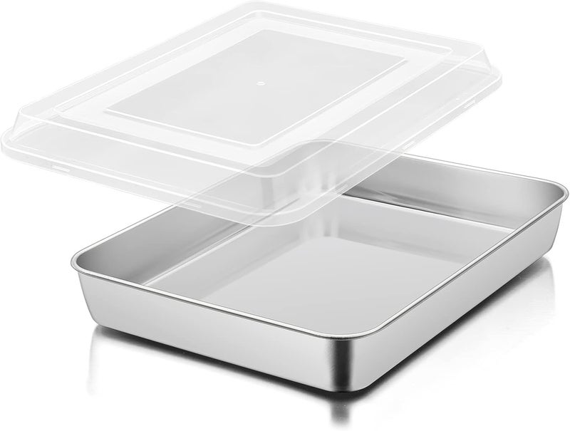 Herogo Cake Tin, Deep Baking Tray with Lid, 31x24x5 cm, Stainless Steel Rectangular Oven Tray, Cake Tray, Grease Pan for Baking Cooking, Lasagna, Mirror Finish and Dishwasher Safe - Image 1