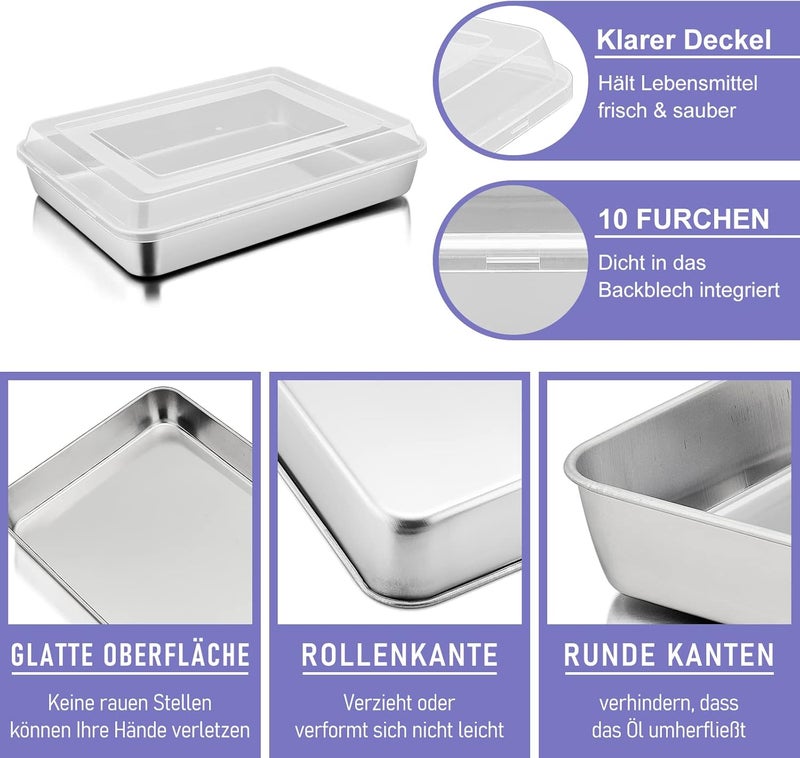 Herogo Cake Tin, Deep Baking Tray with Lid, 31x24x5 cm, Stainless Steel Rectangular Oven Tray, Cake Tray, Grease Pan for Baking Cooking, Lasagna, Mirror Finish and Dishwasher Safe - Image 3