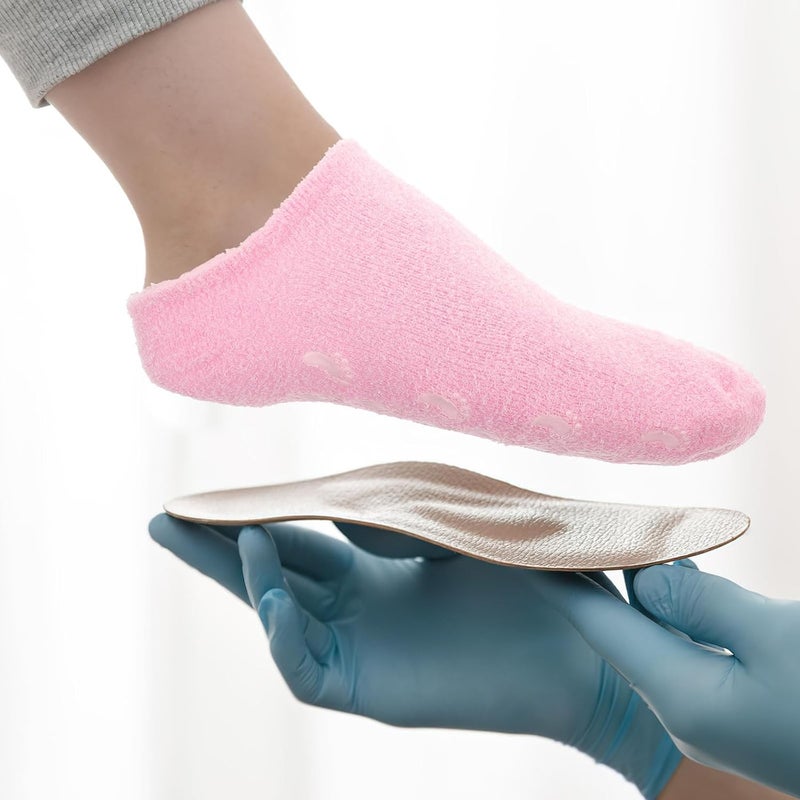 Moisturizing Gel Gloves and Spa Socks Set 4 Pcs for Dry Cracked Feet and Hands, Pink Gel Mitts and Socks for Foot and Hand Care, Hydrating Treatment Kit for Women - Image 4