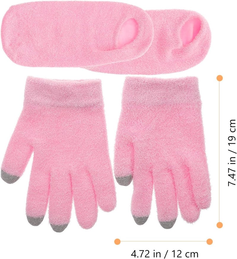 Moisturizing Gel Gloves and Spa Socks Set 4 Pcs for Dry Cracked Feet and Hands, Pink Gel Mitts and Socks for Foot and Hand Care, Hydrating Treatment Kit for Women - Image 2