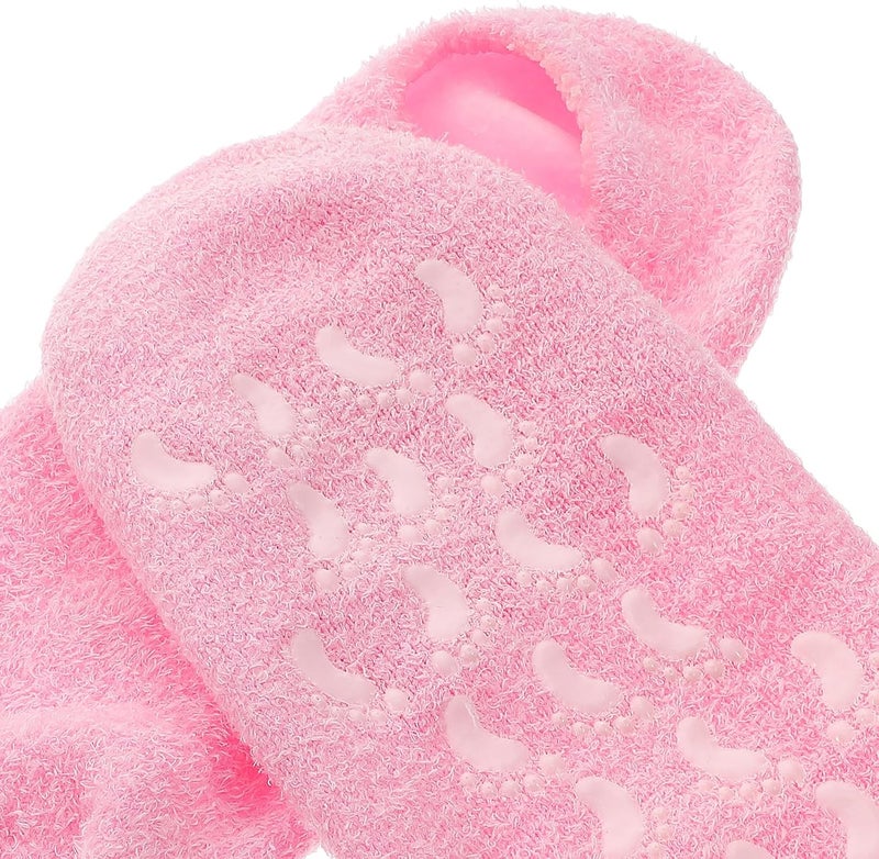 Moisturizing Gel Gloves and Spa Socks Set 4 Pcs for Dry Cracked Feet and Hands, Pink Gel Mitts and Socks for Foot and Hand Care, Hydrating Treatment Kit for Women - Image 3