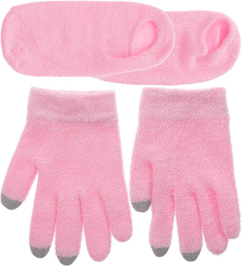 Moisturizing Gel Gloves and Spa Socks Set 4 Pcs for Dry Cracked Feet and Hands, Pink Gel Mitts and Socks for Foot and Hand Care, Hydrating Treatment Kit for Women - Image 1