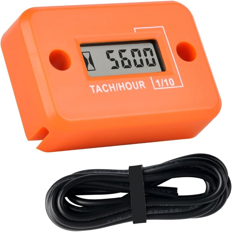 Runleader Digital Mini Tach Hour Meter,TOT Hours Accumulate,Real-time RPM Display,Battery Operation for ZTR Lawn Mower Tractor Generator Outboard ATV Chainsaw Marine Snowblower. (Orange) - Image 1