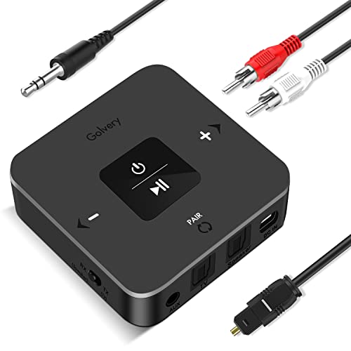 Golvery Bluetooth 5.0 Transmitter Receiver for TV Airplane, 2 in 1 Bluetooth Adapter for PC/DVD/MP3/Home Stereo/Speaker/Gym, Optical/RCA/AUX Connection, 25 Hours Playtime, Dual Link, Volume Control - Image 1