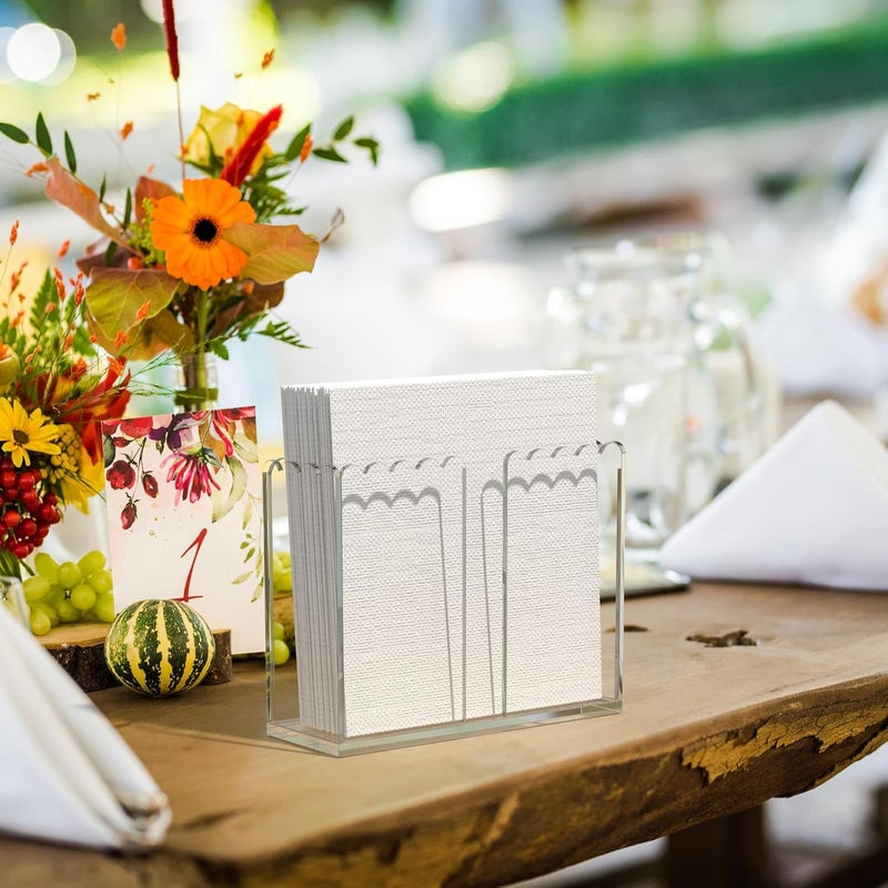 PITBVO Napkin Holder for Table, Vertical Scalloped Acrylic Disposable Hand Paper Towel Organizer for Kitchen, Clear Acrylic Guest Towel Holder Lucite Tray for Bathroom (Vertical Scalloped Square) - Image 4