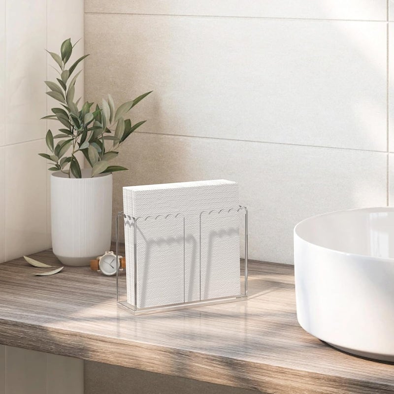PITBVO Napkin Holder for Table, Vertical Scalloped Acrylic Disposable Hand Paper Towel Organizer for Kitchen, Clear Acrylic Guest Towel Holder Lucite Tray for Bathroom (Vertical Scalloped Square) - Image 3