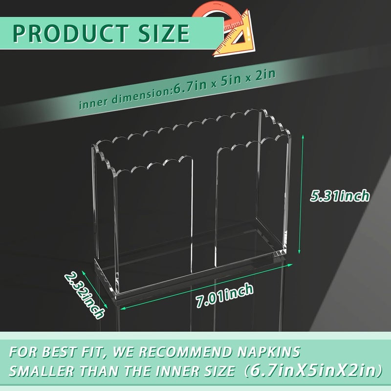 PITBVO Napkin Holder for Table, Vertical Scalloped Acrylic Disposable Hand Paper Towel Organizer for Kitchen, Clear Acrylic Guest Towel Holder Lucite Tray for Bathroom (Vertical Scalloped Square) - Image 2