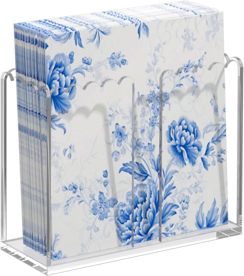 PITBVO Napkin Holder for Table, Vertical Scalloped Acrylic Disposable Hand Paper Towel Organizer for Kitchen, Clear Acrylic Guest Towel Holder Lucite Tray for Bathroom (Vertical Scalloped Square) - Image 1