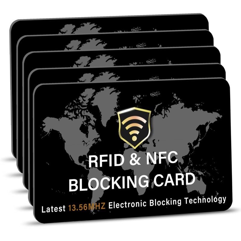 SaiTech IT 5 Pack RFID Blocking Card Slim Protector for Entire Wallet Purse and Debit Credit Cards from NFC Contactless Theft for Men Women World Map Black - Image 2