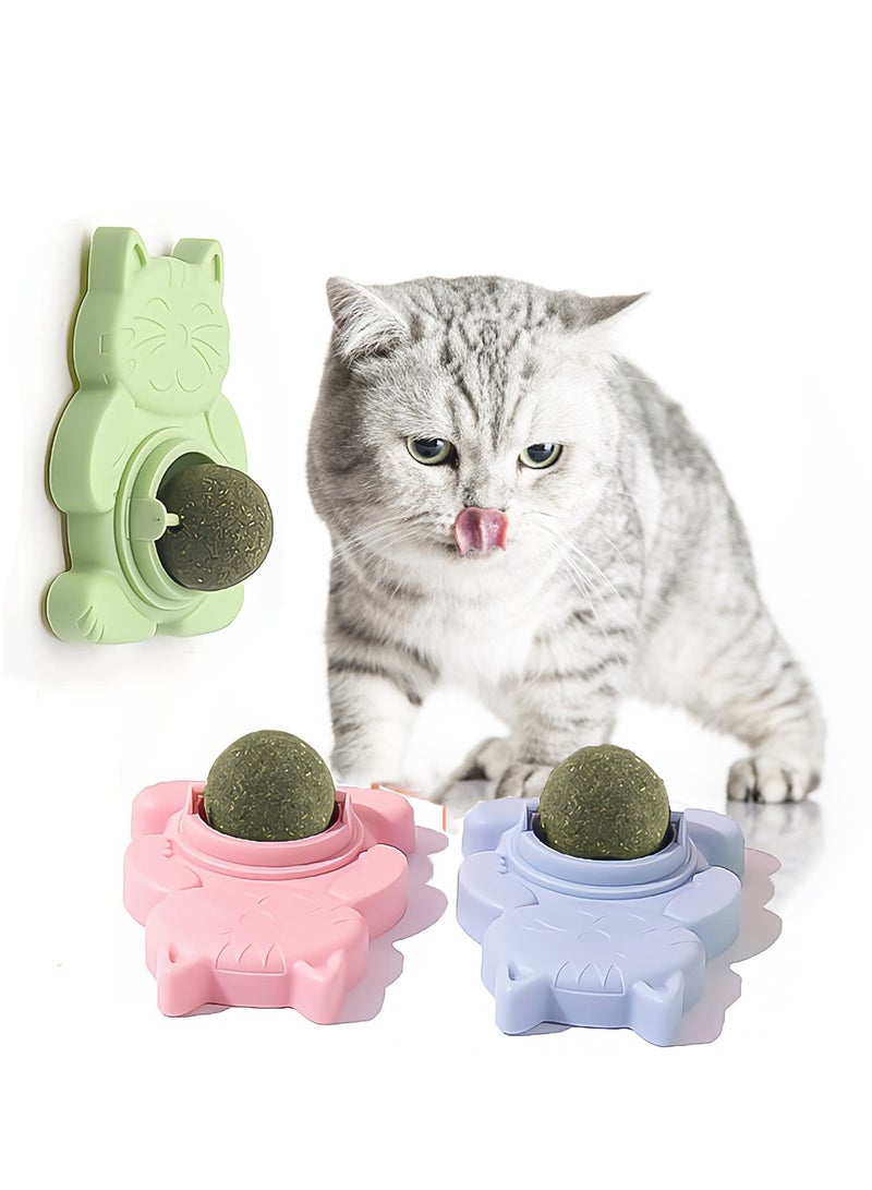 KASTWAVE 3 Pcs Catnip Ball Toy, Catnip Ball Cat Rotating Edible Cat Lick Ball Self Stick Teething Catnip Ball Toy Wall Snack Edible Healthy Kitten Chew Toy - Image 1