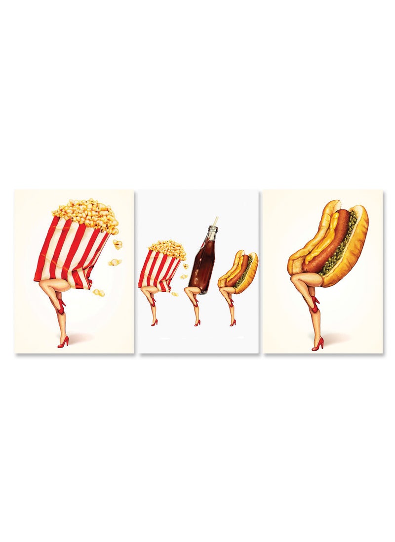 Set Of 3 Framed Canvas Wall Arts Stretched Over Wooden Frame with a pop art Design