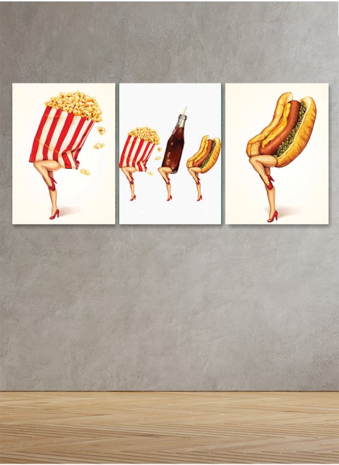 Set Of 3 Framed Canvas Wall Arts Stretched Over Wooden Frame with a pop art Design