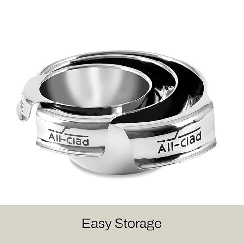 All-Clad Kitchen Essentials Stainless Steel Mini Measuring Bowl Set 3 Piece, Includes 1, 1/2 and 1/4 Stackable Measuring Cups, Gadgets for Cooking & Baking, Cookware Tools, Dishwasher Safe, Silver - Image 3