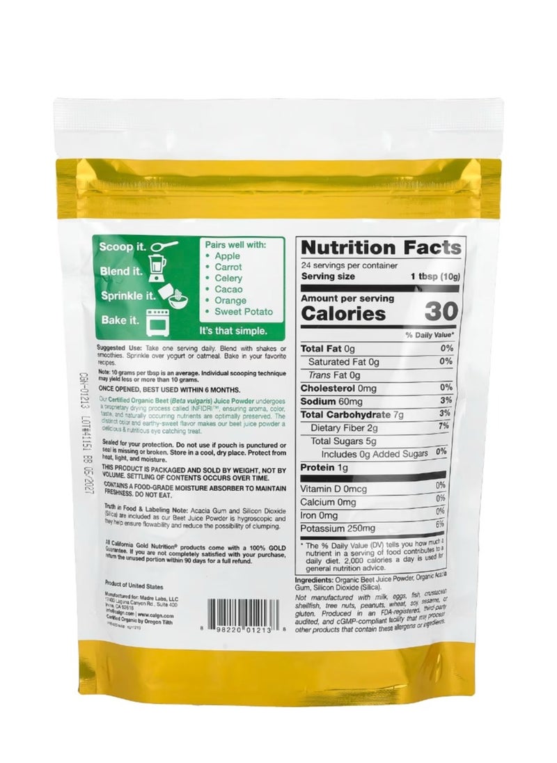 California Gold Nutrition Superfoods Organic Beet Juice Powder 8.5 oz (240 g)  - Image 2