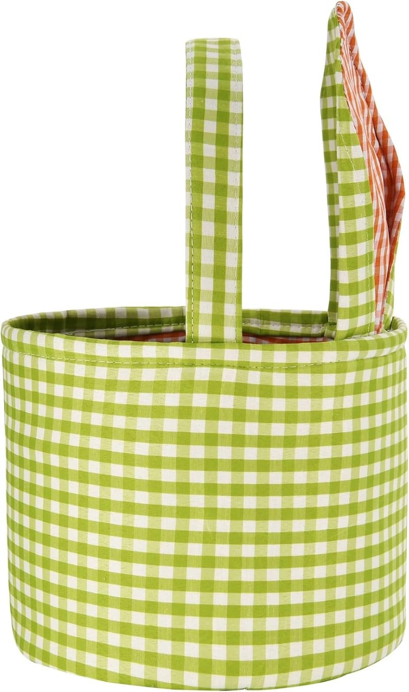 ONGLYP Easter Bunny Basket Plaid Gingham Easter Buckets with Border PleatCute Easter Basket Tote Easter Eggs Hunt BagEaster DecorationsCandy Gifts Storage GreenEars - Image 3