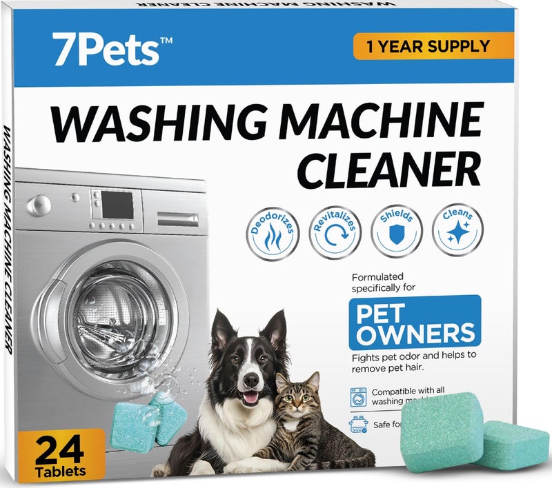 7pets Washing Machine Cleaner Tablets | 24 Count 1-Year Supply | Formulated for Pet Owners | Pet-Friendly Deep Descaler | HE, Top & Front Load | Septic Safe & Eco-Friendly | Eliminates Odor & Residue - Image 1