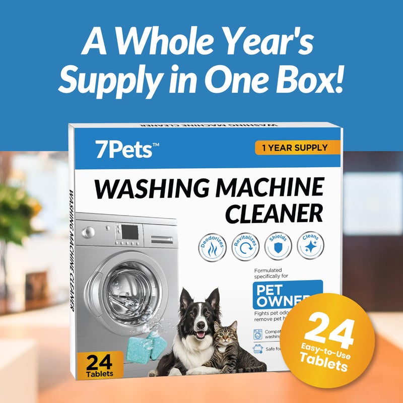 7pets Washing Machine Cleaner Tablets | 24 Count 1-Year Supply | Formulated for Pet Owners | Pet-Friendly Deep Descaler | HE, Top & Front Load | Septic Safe & Eco-Friendly | Eliminates Odor & Residue - Image 2