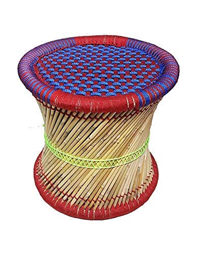 WoodGem WoodGem Handmade Cane Wood Stool for Outdoor Garden Standard Size Multicolour - Image 1