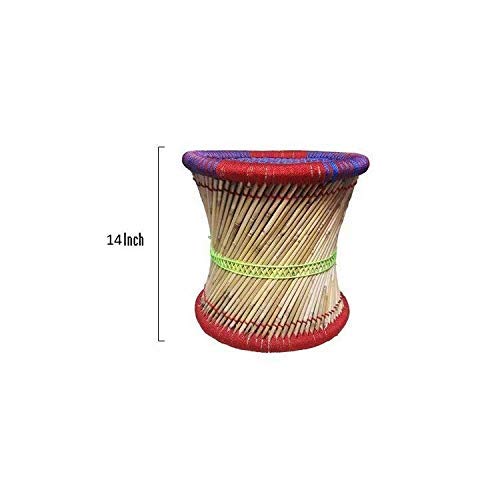 WoodGem WoodGem Handmade Cane Wood Stool for Outdoor Garden Standard Size Multicolour - Image 2