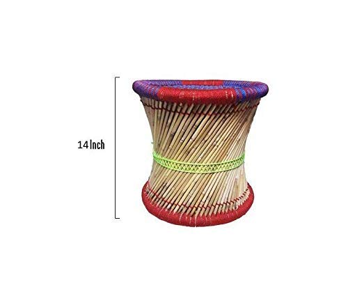 WoodGem WoodGem Handmade Cane Wood Stool for Outdoor Garden Standard Size Multicolour - Image 3