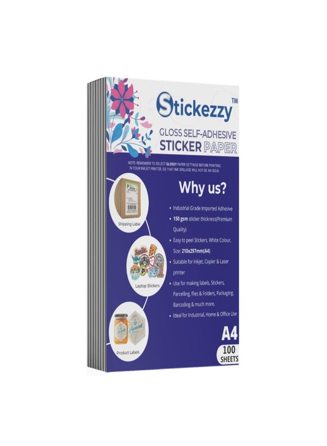 ورق لاصق لامع من Stickezzy بحجم A4 للطباعة النافثة للحبر - (290 × 210 مم)، 150 جم/م² +/- (90 جم/م² للطبقة العلوية + 72 جم/م² للطبقة الخارجية) لطباعة الملصقات والبطاقات (25 ورقة) - Image 1