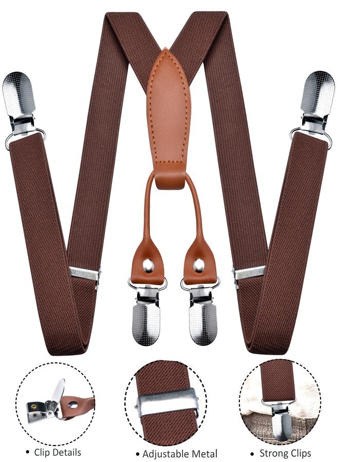 Branduce Solid Color Baby Boy Suspender with 4 Strong Clips Adjustable Kids Y Back Suspenders, Brown, general - Image 2