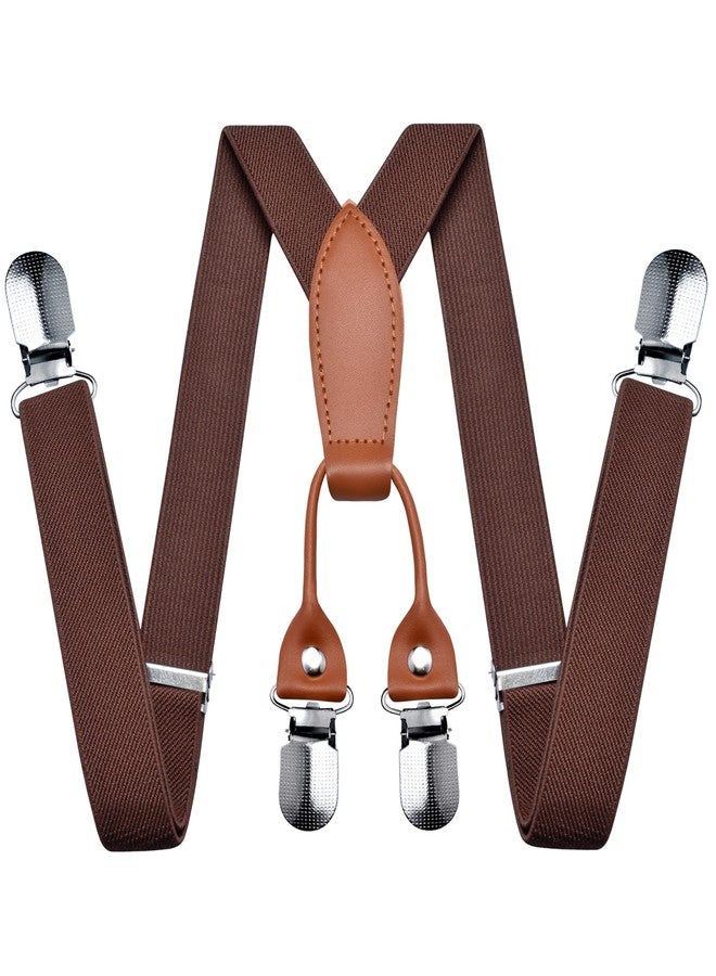 Branduce Solid Color Baby Boy Suspender with 4 Strong Clips Adjustable Kids Y Back Suspenders, Brown, general - Image 1
