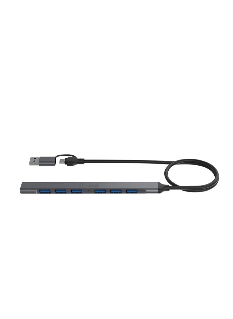 Standard - 7 in 2 USB 3.0 HUB AND TYPE C HUB UCA9702 WITH 7 PORTS USB 3.0 AND OTG FUNCTION Material AND RUBBER WITH PLUG AND PLAY FUNCTION GREY - Image 1