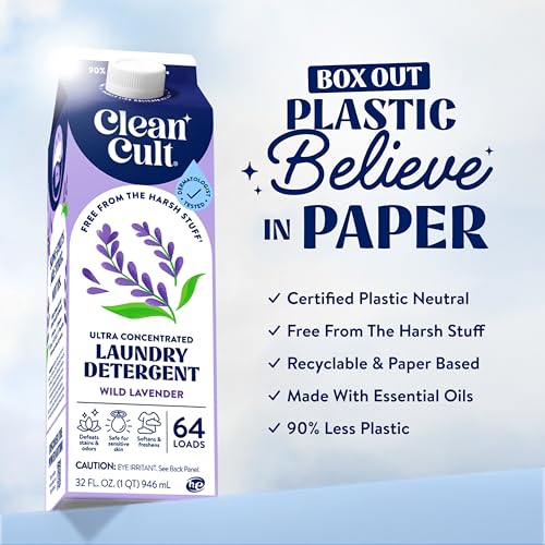 Cleancult Ultra Concentrated Liquid Laundry Detergent Soap, 64 loads (32 oz), Long Lasting Scent, 90% Less Plastic, No Harsh Chemicals, Wild Lavender, Defeats Stains & Odors, HE/Standard Compatible - Image 4