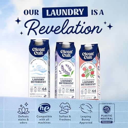 Cleancult Ultra Concentrated Liquid Laundry Detergent Soap, 64 loads (32 oz), Long Lasting Scent, 90% Less Plastic, No Harsh Chemicals, Wild Lavender, Defeats Stains & Odors, HE/Standard Compatible - Image 2