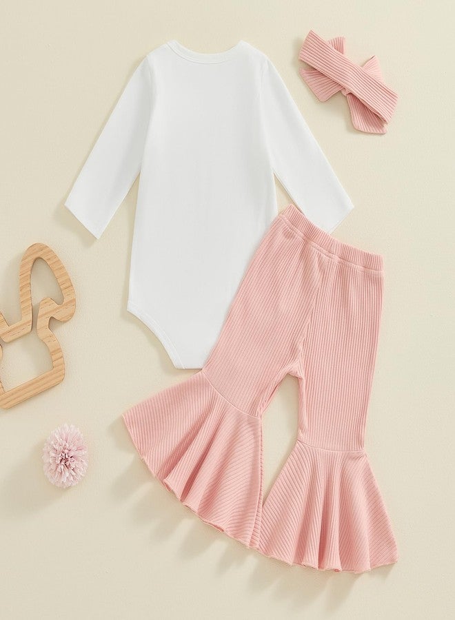SAYOO Baby Girls Western Outfits Let's Go Girls Letter Print Retro Romper Ribbed Flared Pants Cowgirls Country Fall Clothes (Pink, 6-12 Months) - Image 3