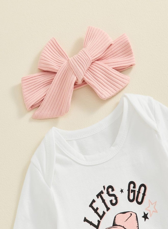 SAYOO Baby Girls Western Outfits Let's Go Girls Letter Print Retro Romper Ribbed Flared Pants Cowgirls Country Fall Clothes (Pink, 6-12 Months) - Image 4