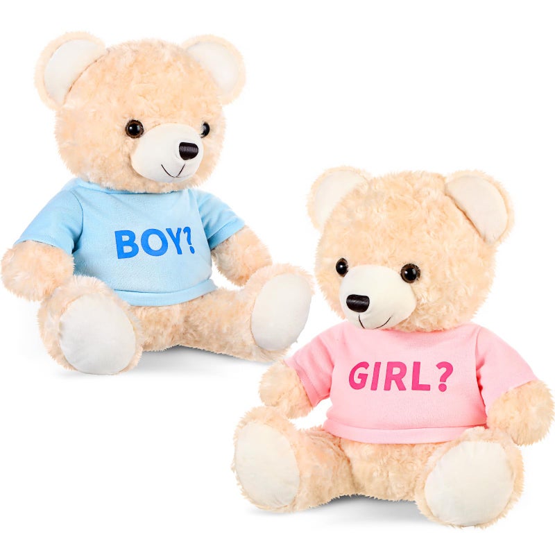 Hollowfly 2 Pack Boy or Girl Bears 14 Inch Blue and Pink Plush TShirt Bears Toy for Gender Reveal Baby Shower Decoration - Image 3