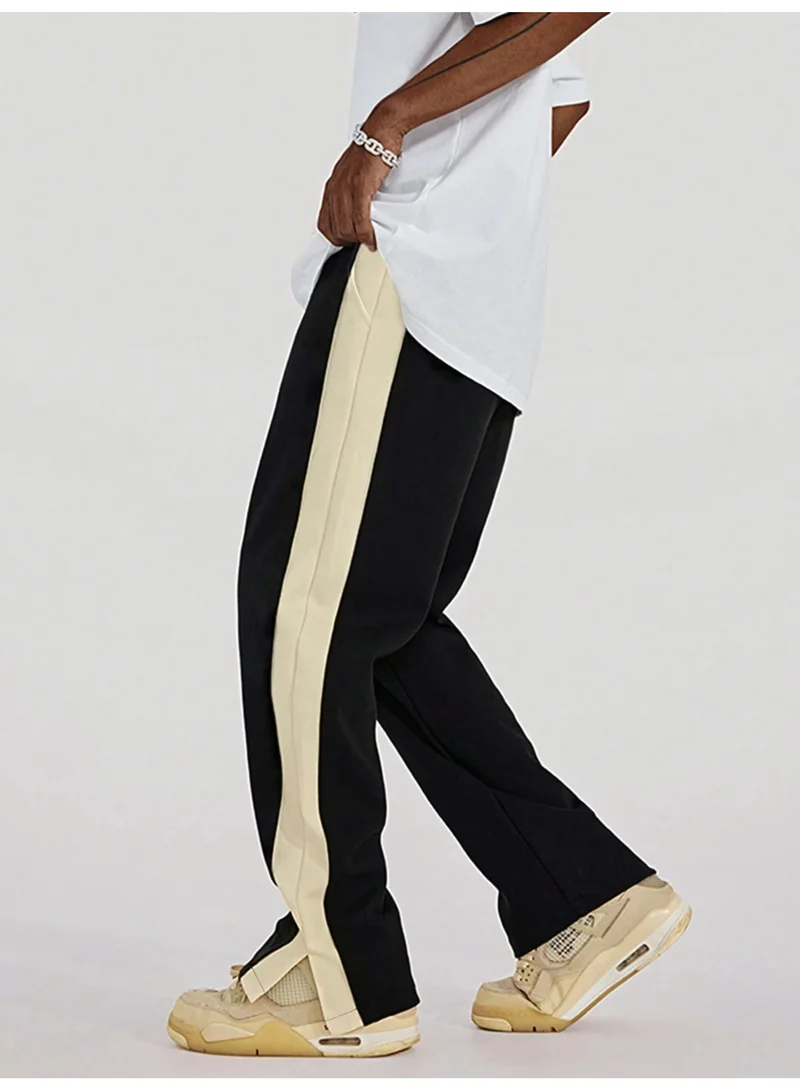 Maniac Maniac Mens ColorBlock Black and Biscuit Cotton Baggy Fit Trackpant