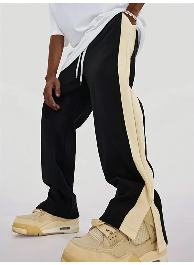 Maniac Maniac Mens ColorBlock Black and Biscuit Cotton Baggy Fit Trackpant