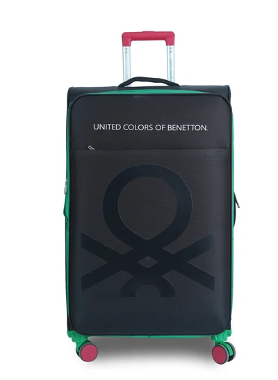 UNITED COLORS OF BENETTON BNTE-50 28 Inch- Checked Luggage with TSA Lock| Material- Soft Trolley with lightweight| Adjustable Trolley Handle | Smooth Dual Wheels 360degree rotate| BLACK