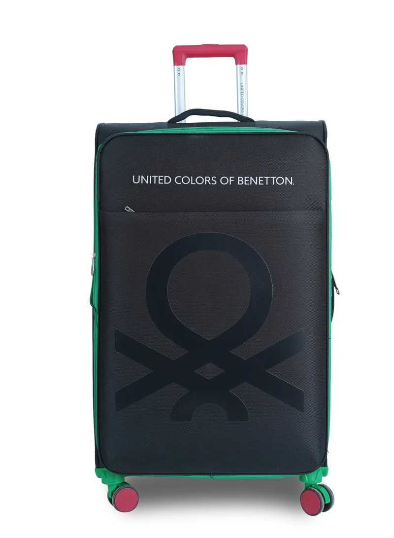 UNITED COLORS OF BENETTON BNTE-50 28 Inch- Checked Luggage with TSA Lock| Material- Soft Trolley with lightweight| Adjustable Trolley Handle | Smooth Dual Wheels 360degree rotate| BLACK