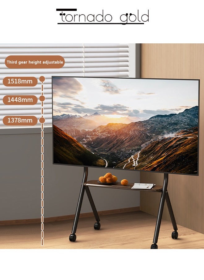 تورنيدو جولد - حامل تلفزيون متنقل مع عجلات لشاشة LCD LED مسطحة منحنية مقاس 32-75 بوصة، حامل تلفزيون متنقل محمول قابل لضبط الارتفاع مع صينية حامل الوسائط - Image 1