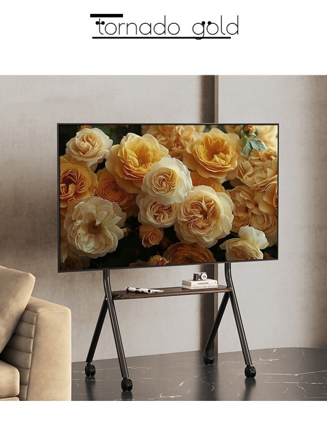 تورنيدو جولد - حامل تلفزيون متنقل مع عجلات لشاشة LCD LED مسطحة منحنية مقاس 32-75 بوصة، حامل تلفزيون متنقل محمول قابل لضبط الارتفاع مع صينية حامل الوسائط - Image 1