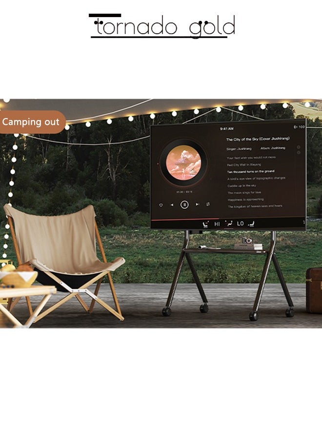 تورنيدو جولد - حامل تلفزيون متنقل مع عجلات لشاشة LCD LED مسطحة منحنية مقاس 32-75 بوصة، حامل تلفزيون متنقل محمول قابل لضبط الارتفاع مع صينية حامل الوسائط - Image 1
