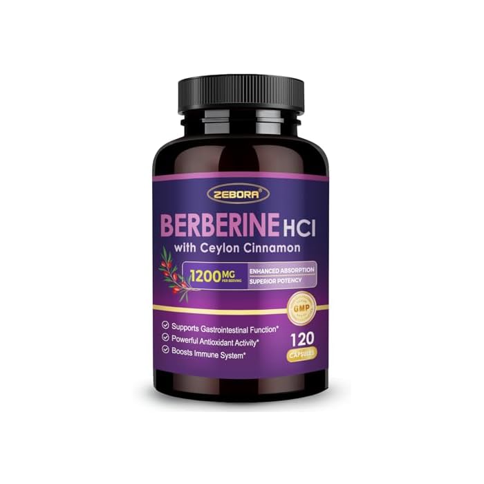 ZEBORA Premium Berberine HCL Supplement 1200 mg, Berberine GLP-1 Support with Ceylon Cinnamon, ALA & Capric Acid, Supports Immune & Antioxidant, Non-GMO, 120 Capsules - Image 1