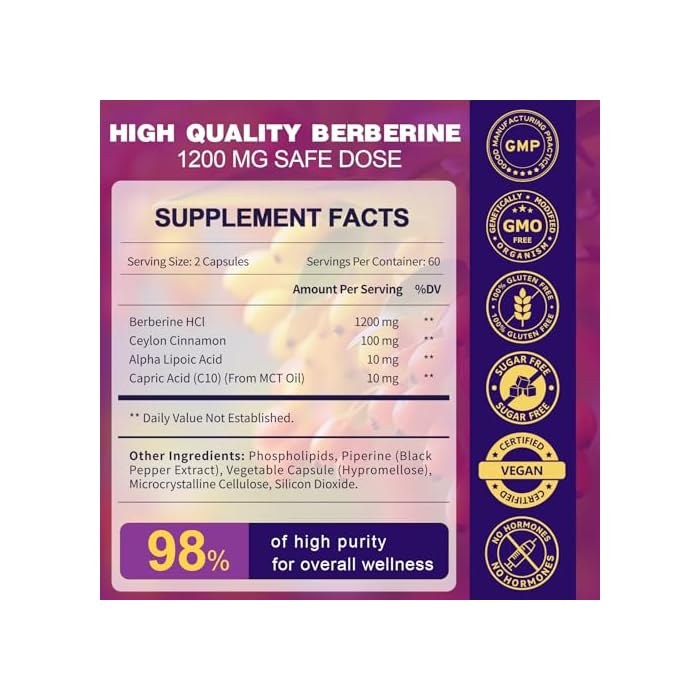 ZEBORA Premium Berberine HCL Supplement 1200 mg, Berberine GLP-1 Support with Ceylon Cinnamon, ALA & Capric Acid, Supports Immune & Antioxidant, Non-GMO, 120 Capsules - Image 2