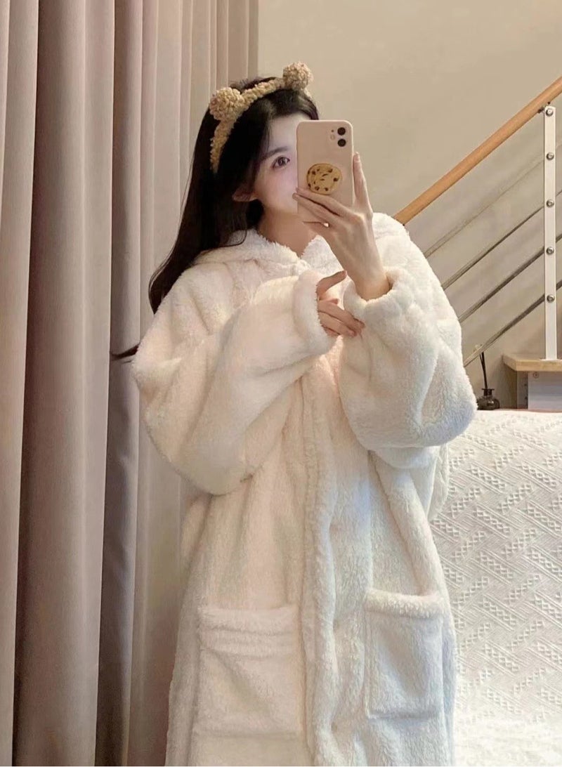 جورونب ملابس منزلية شتوية من المخمل المرجاني من القطيفة الناعمة المصنوعة من الفانيلا بيجامة بأكمام طويلة وغطاء للرأس ملابس نوم شتوية دافئة غير رسمية للنساء مع جيوب متوفرة بوزن 55-65 كجم - Image 3