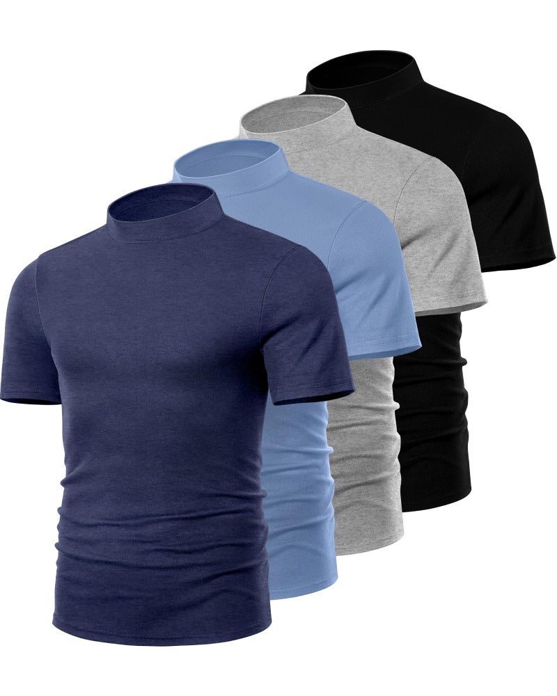 Ficerd 4 Pack Men's Mock Neck T Shirts, Short Sleeve Mock Turtleneck Undershirt Pullover Basic Causal Solid Tee Tops for Men(Black, Light Gray, Light Blue, Dark Blue,X-Large) - Image 2